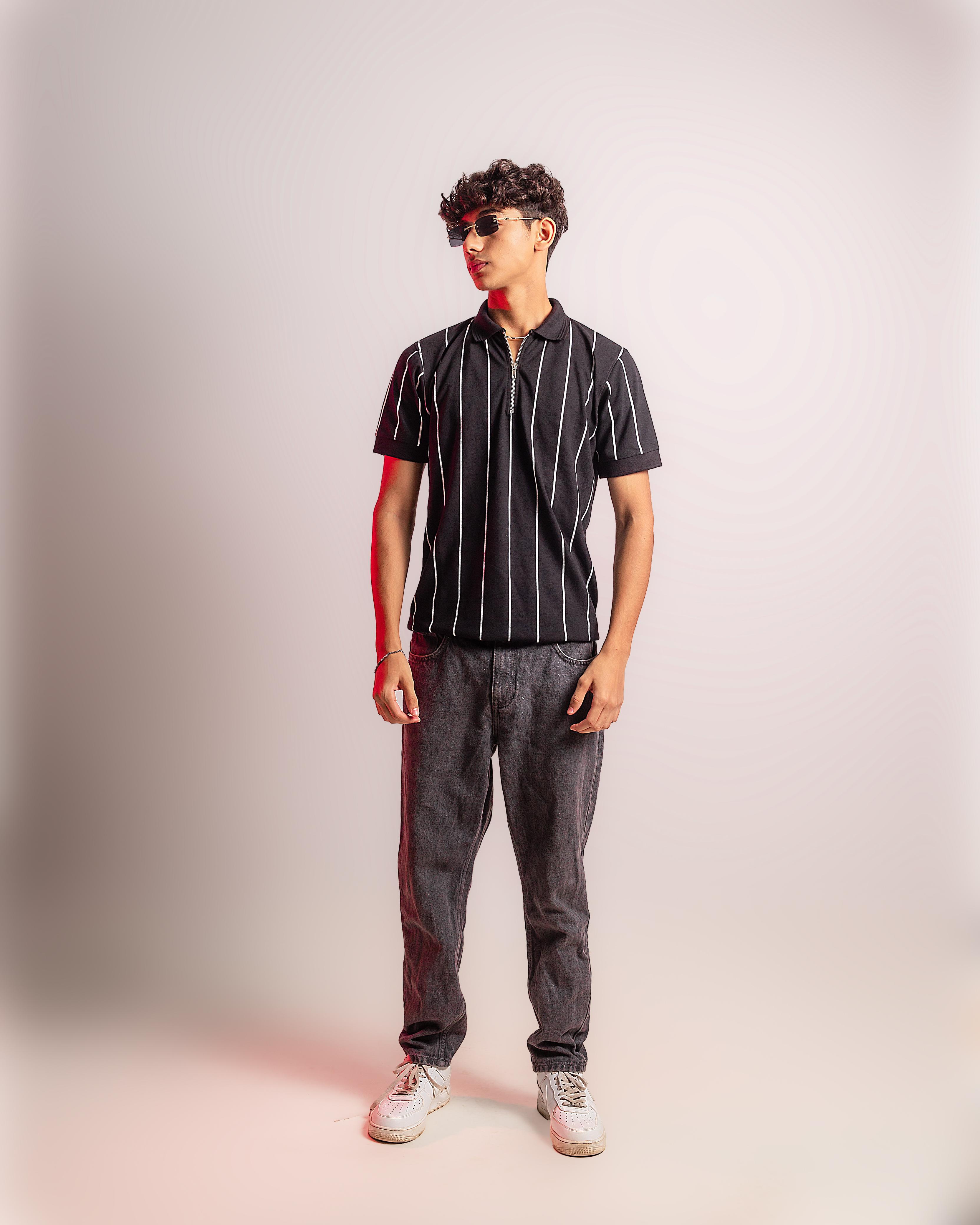 Stripped Polo | Black